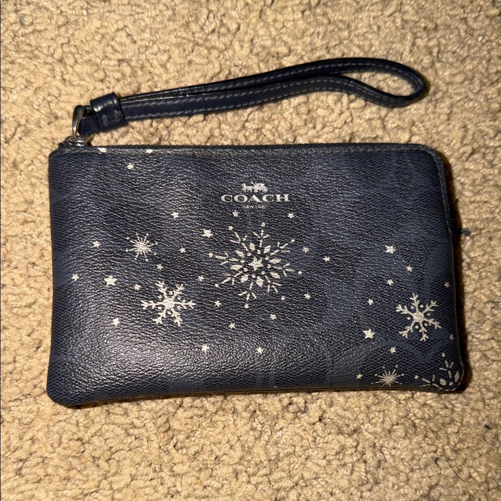 Coach Dark Blue Wristlet with Snowflake Pattern